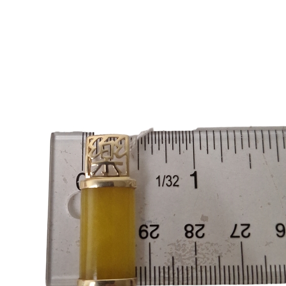 14k Yellow Gold And Yellow Jade Pendant Charm 1 1/4"  3.79 Grams Chinese Symbols - Picture 9 of 9